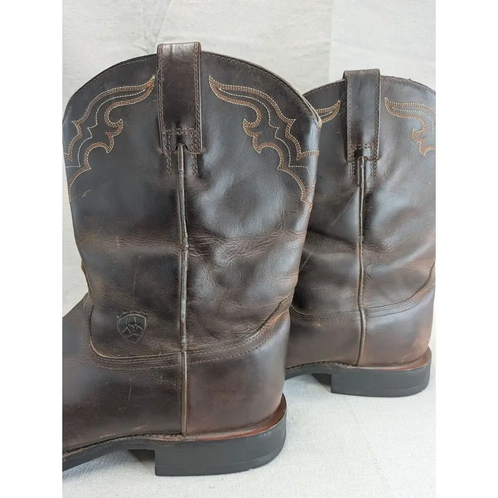 Western Cowboy Ranch Men 8.5D Ariat Brown Leather Square Toe Boots